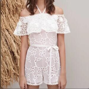 ALEXIS Boriana Off Shoulder Lace Romper White